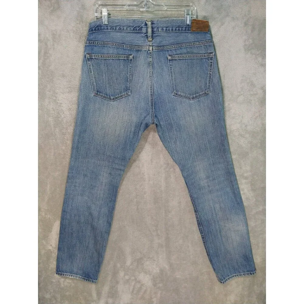 J Crew Jeans Mens 34x30 Blue Denim 484 Slim Fit Tapered Leg Mid Rise Distressed - Picture 2 of 11